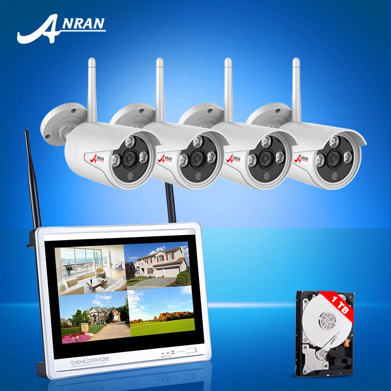 

ANRAN Plug And Play 4CH Wireless NVR CCTV Kit+12'Inch LCD&720P HD Outdoor IR Wifi Security Camera System Home Video Surveillance