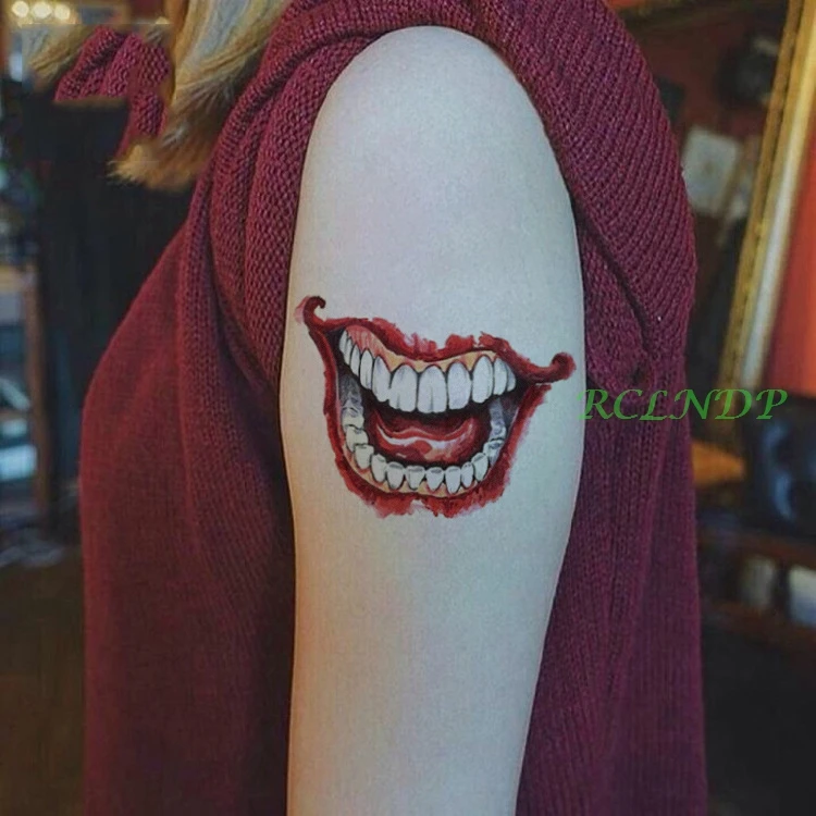 Waterproof Temporary Tattoo Sticker 3D Halloween mouth blade hand ...