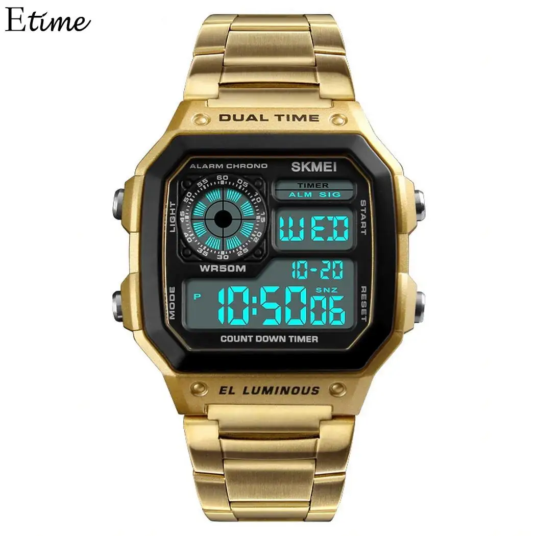 

Fashion Adjustable Sport Watch Men 5Bar Waterproof Watches Digital Wristwatch Stainless Steel Strap Digital Watch reloj hombre