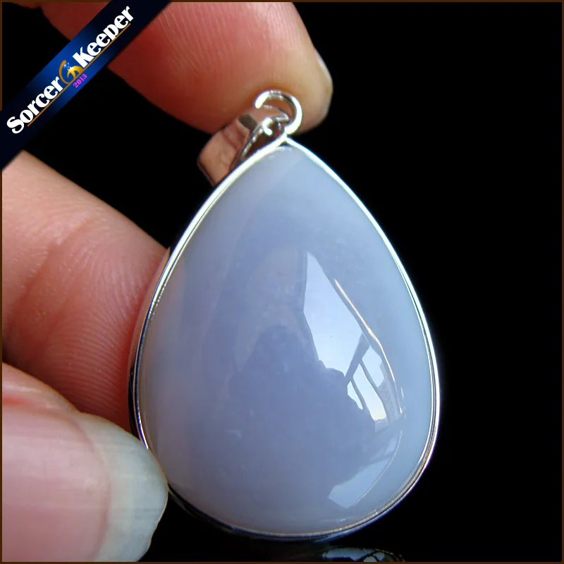 

A+ Real Natural Gem Stone Blue Chalcedony Agates Cabochon Beads Crystal Necklace & Pendant Women Accessories bijou Jewelry HS101