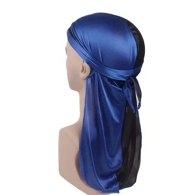 blue black Модные мужские лоскутные дюраги двухцветные мягкие атласные дюраг банданы тюрбан головные уборы повязка на голову шляпа аксессуары для волос - Цвет: blue black