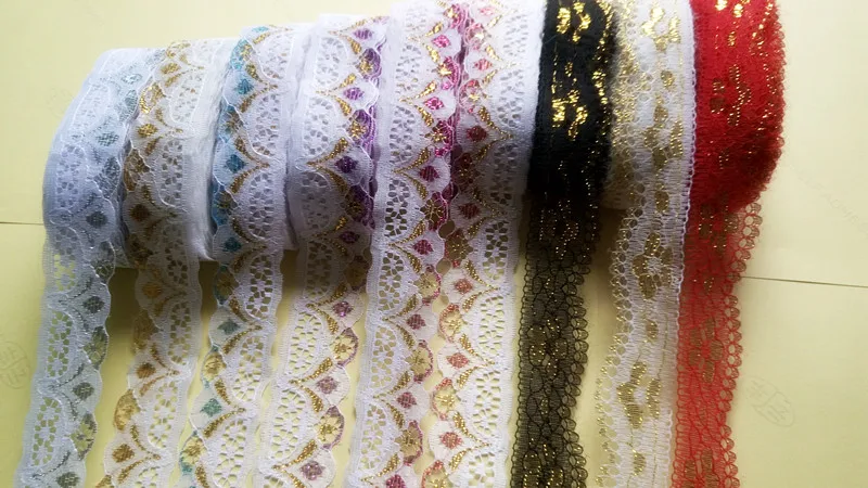 

New! Gold floral pattern 10 yards embroidered lace ribbon, 2.6 cm wide, DIY Clothing /Accessories /floral accessories, etc.