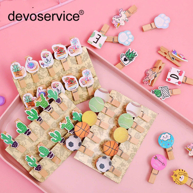 

10Pcs/Lot Cartoon Colorful Cactus Unicorn Wooden Clips Craft Memo Clip DIY Clothes Paper Photo Decoration School Office Supplies