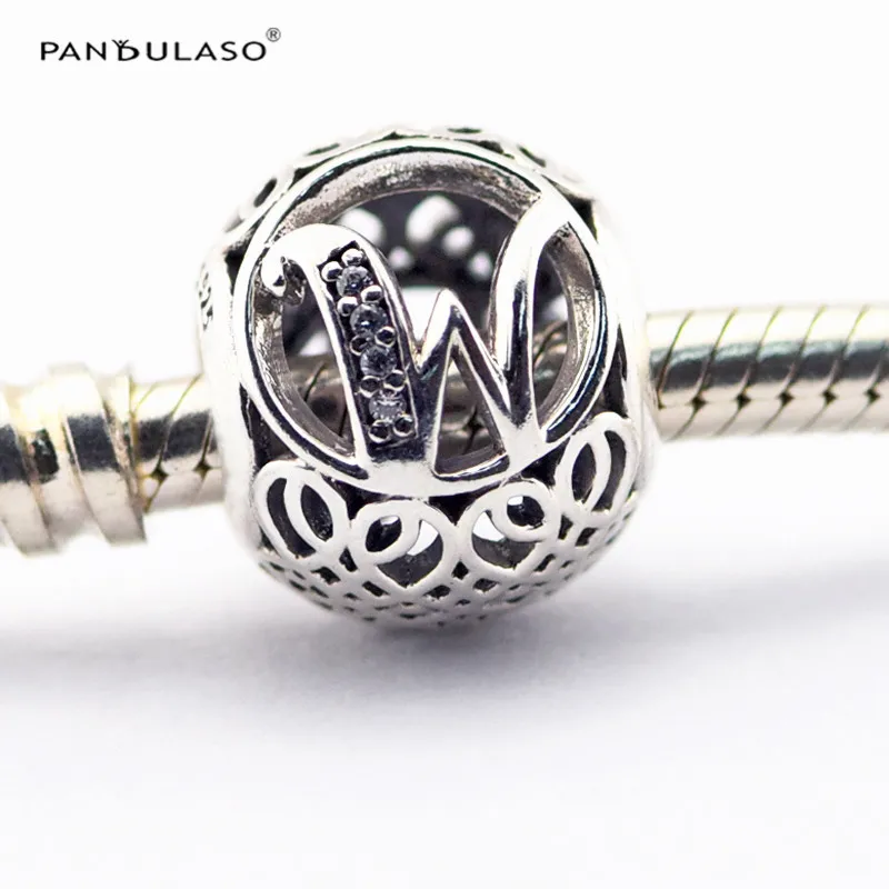 

Pandulaso Letter W Silver Beads Fit Original Charms Bracelets & Bangles DIY Jewelry Crystal Alphabet Beads for Jewelry Making