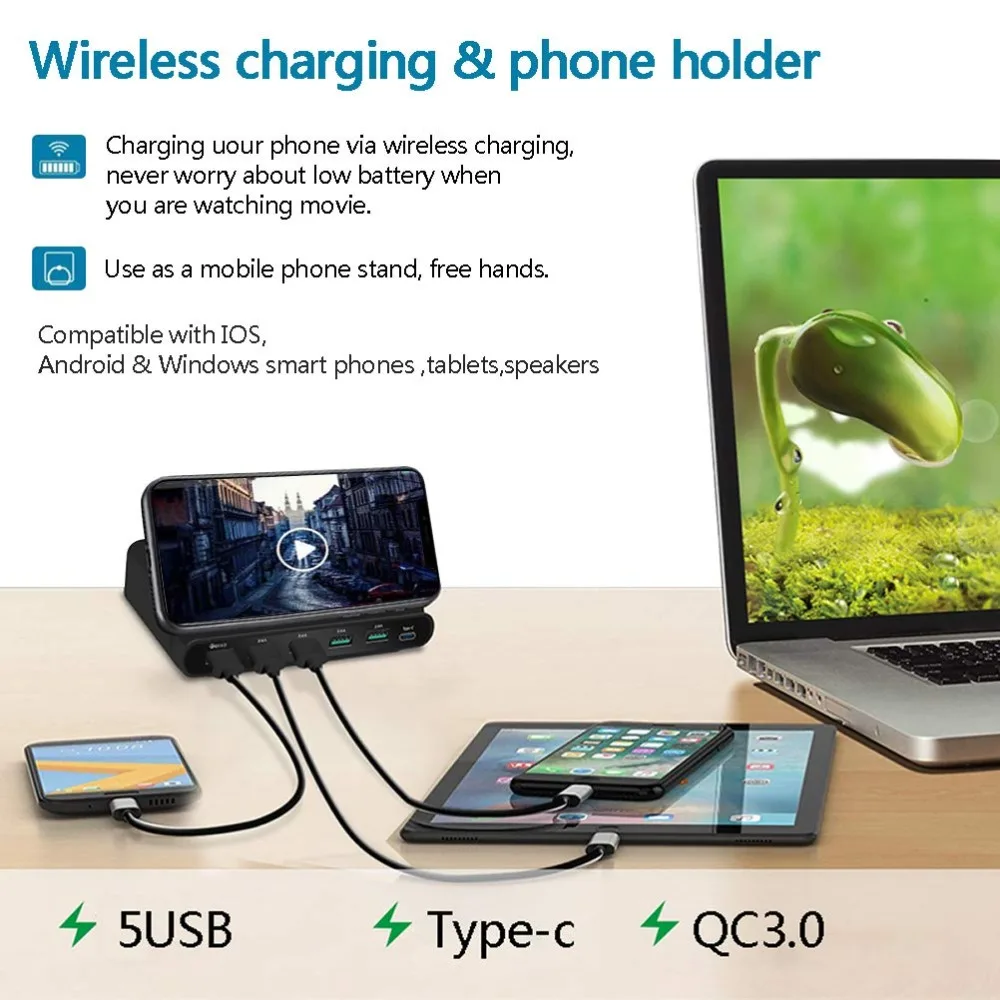 10 Вт QI Беспроводное зарядное устройство Quick Charge 3,0 usb type C настольная станция PD QC3.0 Быстрая Зарядка адаптер для iPhone 8 X samsung Xiaomi