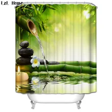 3d Scenery Beach Waterproof Shower Curtain Stone Bamboo Bathroom Products Polyester Fabric Washable Fishing Bath Curtain Hooks