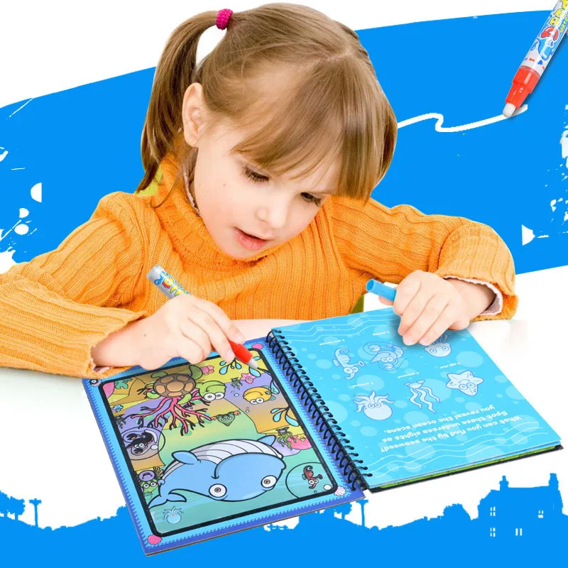 

21*17cm Magic Water Drawing Book with Pen Painting Card Coloring Book Educational Toys Doodle Board (safety/Can Re-use)