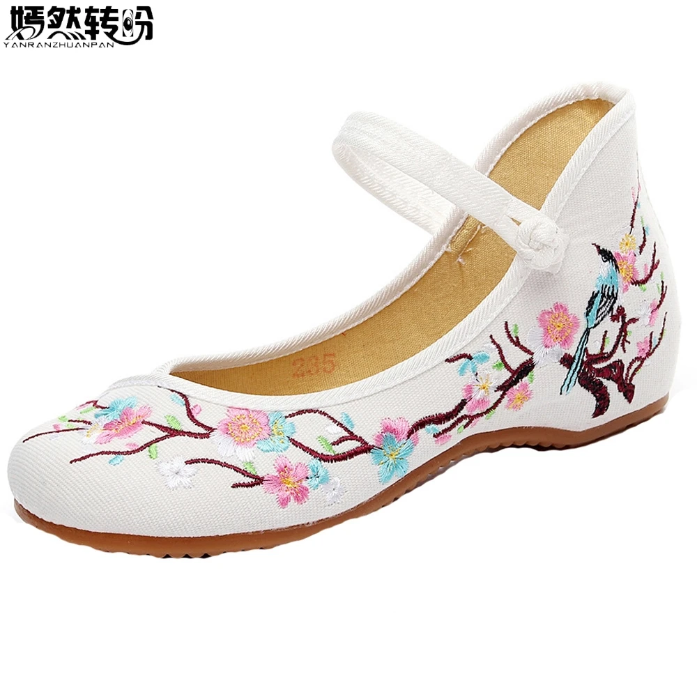 

Chinese Women Flats Plum Flower Embroidery Canvas Mary Janes Shoes Ladies Soft Sole Ballerina Shoes Woman Casual Zapatos Mujer