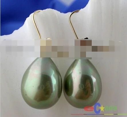 

Hot selling> free shipping 00195 green drip south sea shell pearl dangle earring -Bride jewelry free shipping