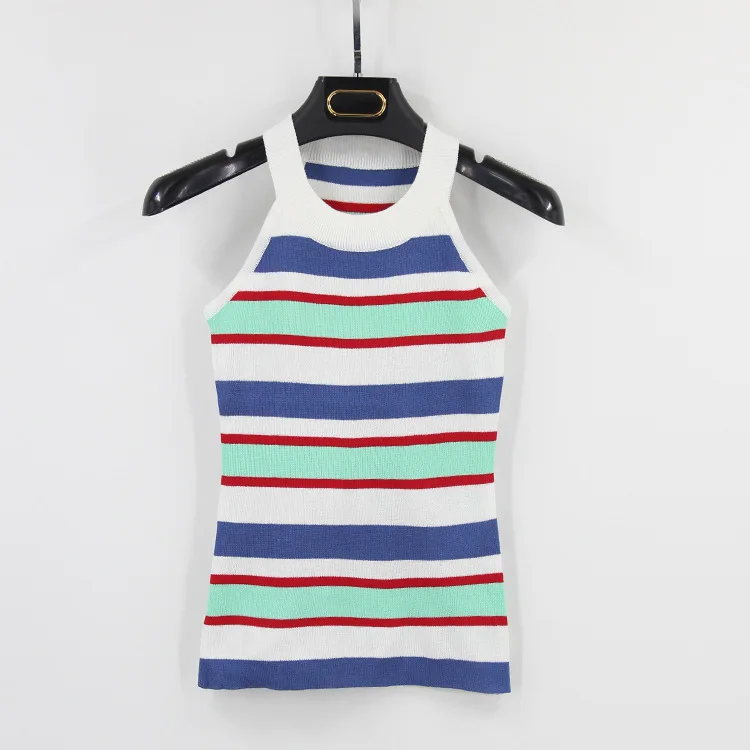 Colorful Striped Sleeveless Velcro Neck Tank Top Knitwearin Tank Tops from Women's Clothing on