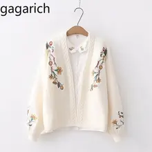Gagarich, женский свитер,, вязаный, длинный рукав, Повседневный, милый, кардиган, Цветочная вышивка, фонарь, рукав, свободный, Sueter Mujer