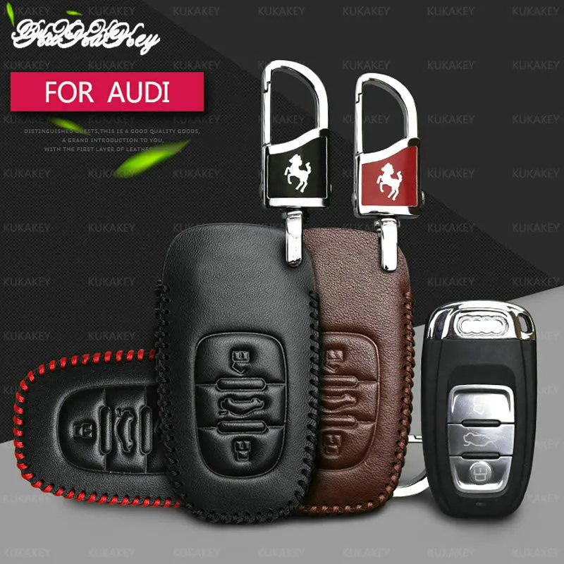 

Quality 100% Leather Car Key Case Protection Cover For Audi Q3 Q5 Sline A3 A5 A6 C5 A4 B6 B7 B8 TT 80 S6 C6 Remote Fob Holder