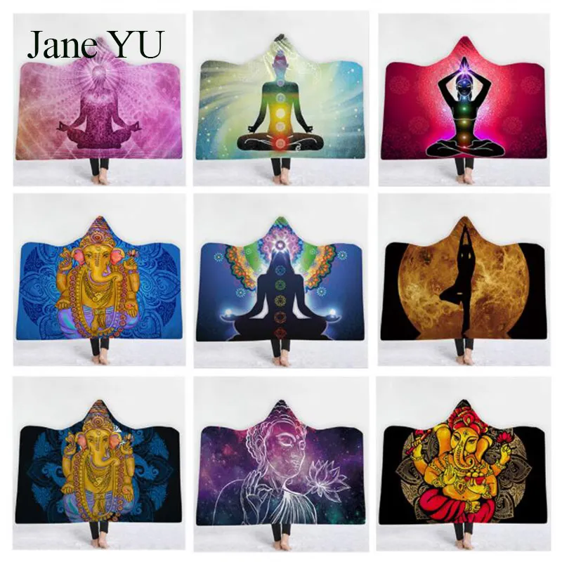 JaneYU Explosive hooded blanket cloak magic cap thickened double plush digital printed Buddha series decoration | Дом и сад