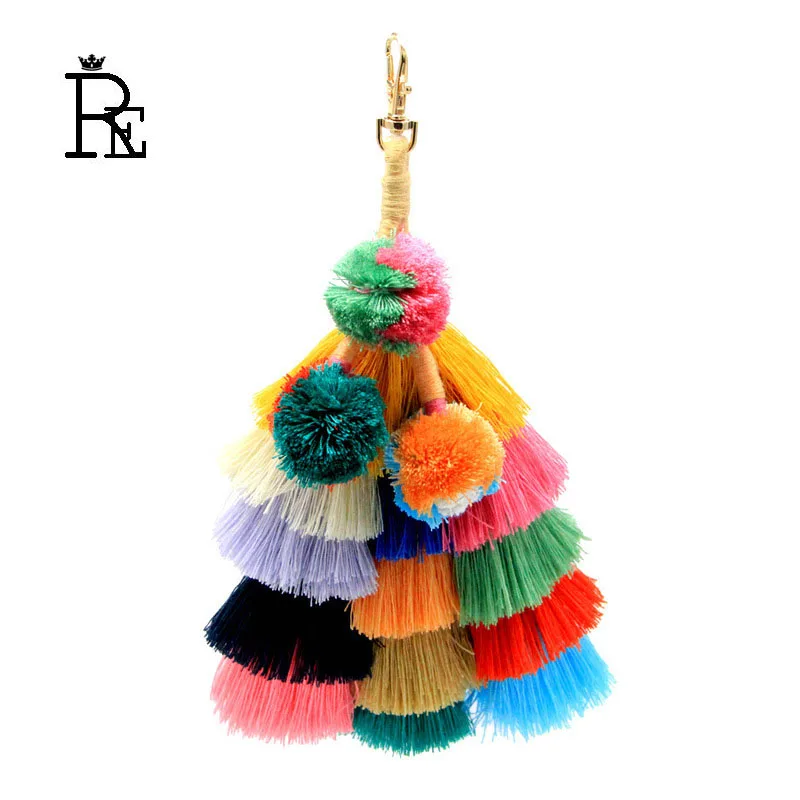 Tassel Keychain Bag Charms Pompom Tassel Keyring Bohemian Keychain