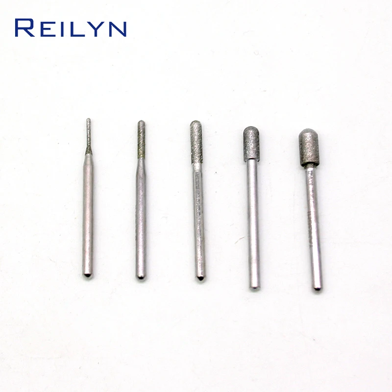 Reilyn 5pcs 3mm X 2/3/4/5/6mm Grit 120#Diamond Grinding Burr Emery Grinding Point Diamond Metal Jade Diamond Peeling Bits Emer