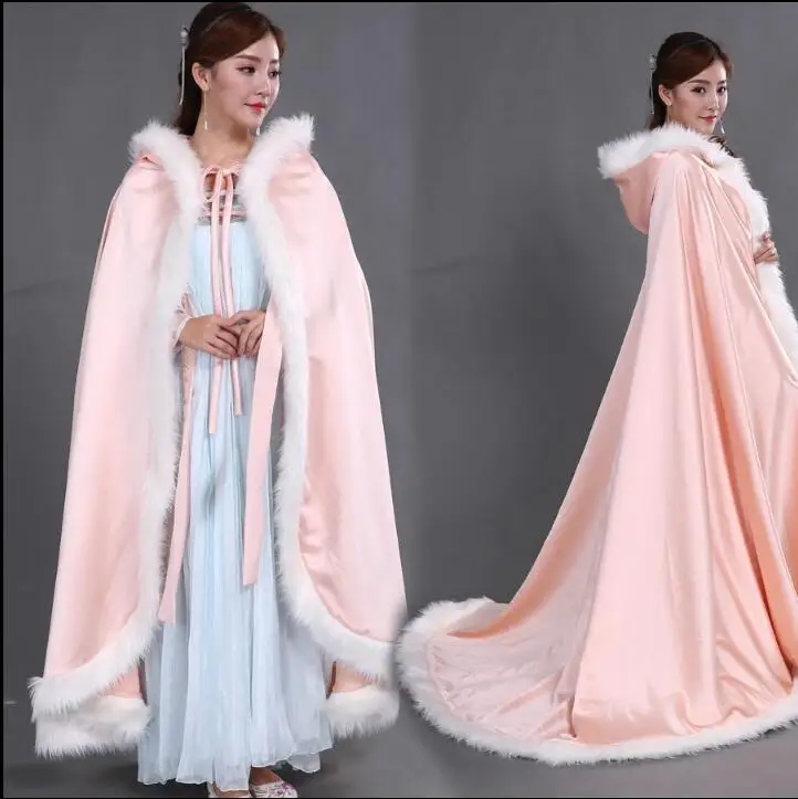 Bridal Cape Wedding Cloak Bridal Wrap Winter Wedding Accessory Floor Length Long Cape with Hood Faux Fur