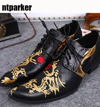 

ntparker Personalized Men Shoes Fashion Designer Pointed Toe Embroidery Man Leather Shoes For Party Stage Show 38-46