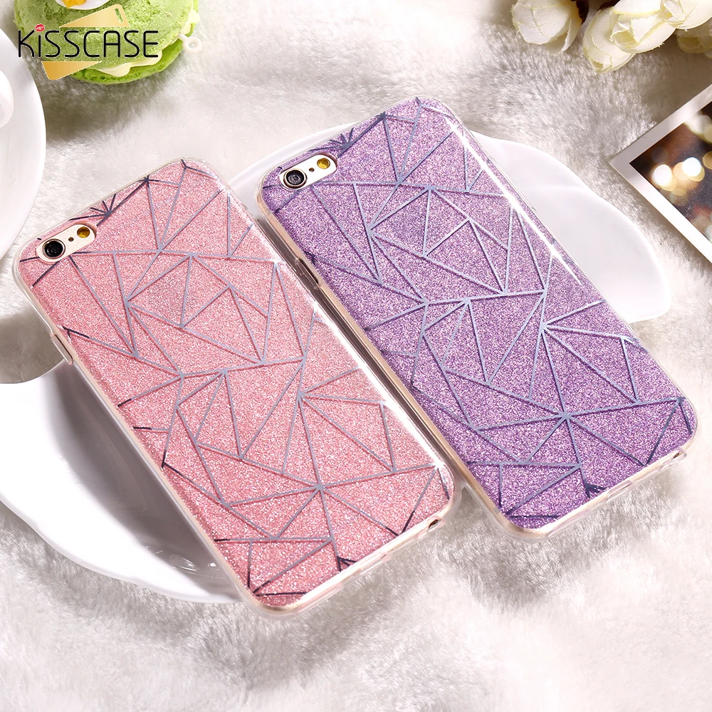 

KISSCASE Geometric Glitter Case For iPhone 8 7 6 6s Plus 5 5S SE Soft Bling Silicone Case Back Cover Coque For Huawei P10