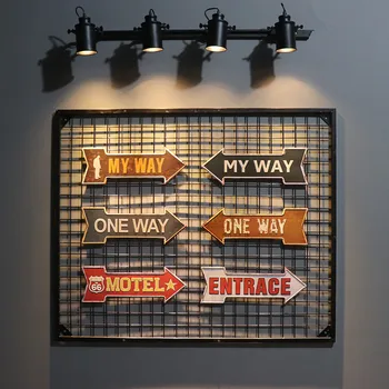 

DL-Retro Metal Signs Arrow Shaped Painting Coffee Bar Beer Bar Gas Plate Wall Decor Open Exit Coffee Signboard Hanging sign