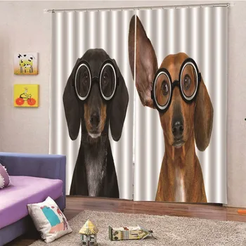 

New Modern Glasses Dog Luxury Curtains For Living Room Kitchen Bedroom Window Blackout Kids Sheer Window Panel Custom M12