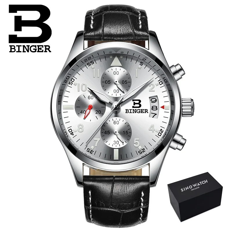 Швейцарские BINGER мужские часы люксовый бренд Кварцевые водонепроницаемые полностью из нержавеющей стали хронограф секундомер наручные часы B9202-2 - Цвет: 3LBW PLUS-Original