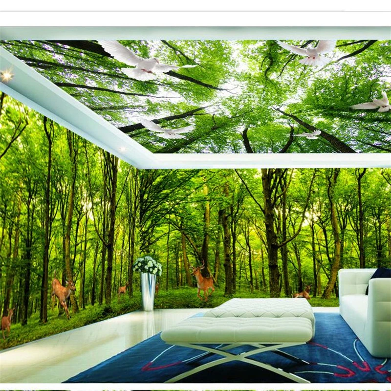 

beibehang Custom wallpaper large scale wall painting green forest 3D solid living room theme space wallpaper Papel de parede