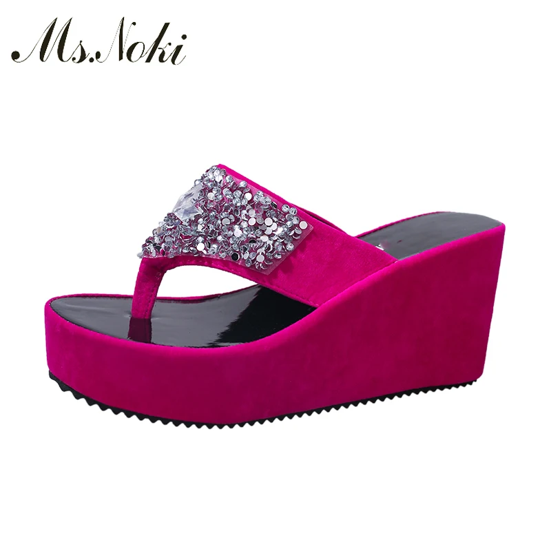 

Women Sandals 2018 Crystal Ladies Summer Slippers Women high Heels Wedge Sandals Fashion Rhinestone summer shoes new Ms.Noki