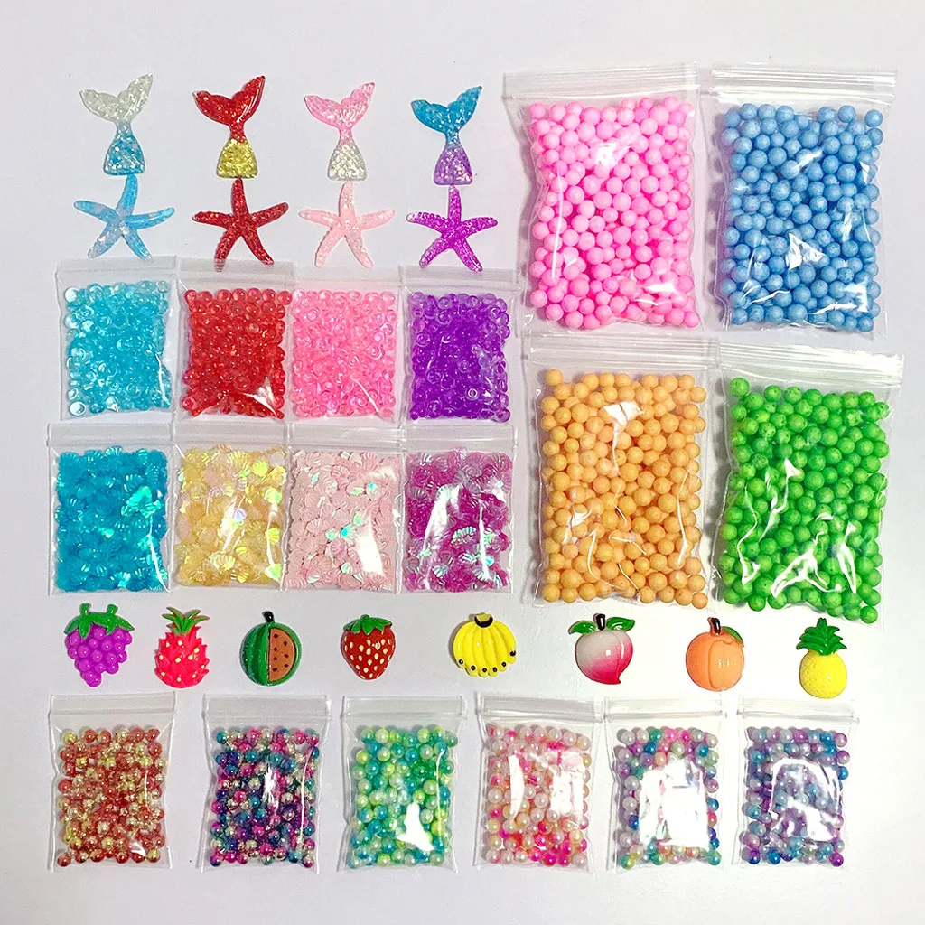 

Mucus production kit color foam ball granules flat beads gold powder candy paper polymer clay set children DIY material