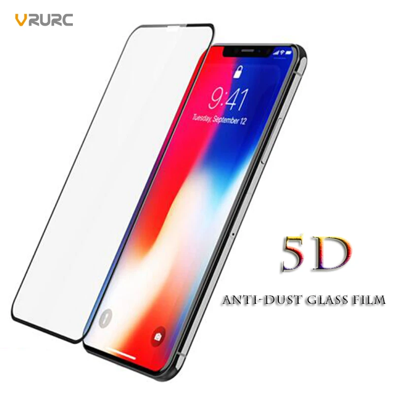 VRURC Screen Protector for iPhone Xs X 6 7 8 Tempered Glass 5D Curved edge Full Cover For iPhone