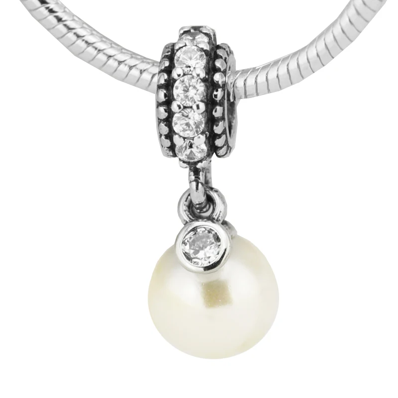 

100% Real 925 Sterling Silver Luminous Elegance Pearl Dangle Charm Fits Pandora Bracelet DIY Beads for Jewelry Making Berloque