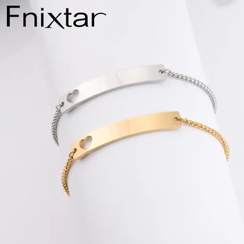 

Fnixtar Stainless Steel Hollow Heart Bending Rectangle Bracelet Adjustable Box Chain Bracelets DIY Engraved Bangle 50pcs/lot