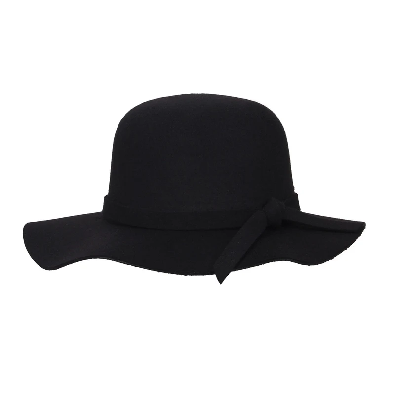 LUCKYLIANJI/теплая одежда на весну и зиму, широкополая шляпа для мальчиков и девочек, Мягкая шерстяная фетровая широкополая шляпа от солнца с бантом(один размер 52 см