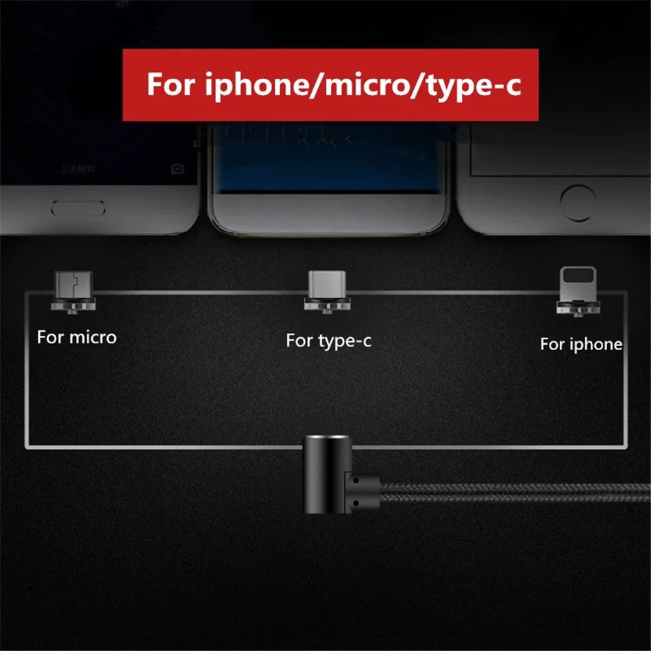 NOHON Elbow Magnetic Fast Charge Cable Lighting Micro USB Type C For iPhone X 7 8 Samsung Universal Phone Magnet Charging Cables (4)