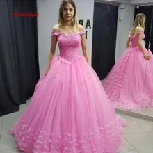 Розовое Кружевное Пышное Платье бальное платье длинное платье для выпускного вечера 16 милое платье vestidos de 15 anos