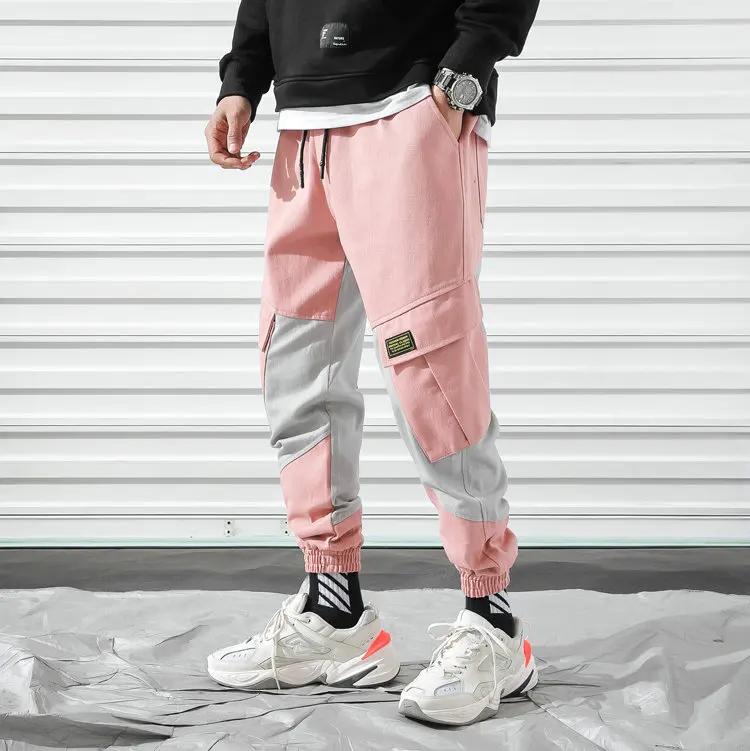 New Cargo Harem Pink Pants Mens Casual Joggers Baggy Trousers Harajuku Streetwear Hip Hop Pants Men Fashionable Sweatpants