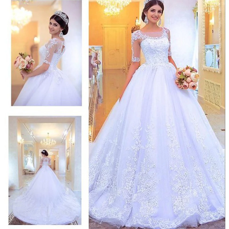 

Lace Wedding Dresses Ball Gown Tulle with Sleeves Wedding Gowns Weding Bridal Bride Dresses Weddingdress vestidos de noiva