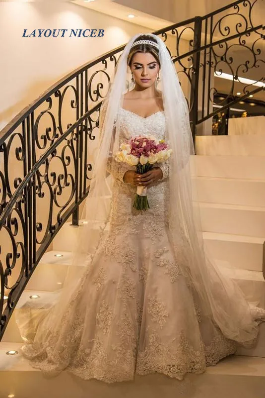 

Elegant White Off the Shoulder Mermaid Wedding Dress Lace Appliques Vestido De Novia Bridal Gowns Chapel Wedding Gown
