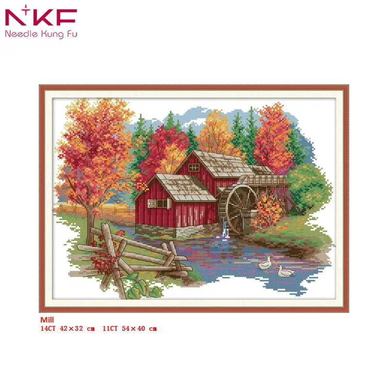 

NKF new Cross Stitch Kit Mill landscape style needlework DMC 11/14 CT DIY handmade embroidery Kit for wall painting & gift