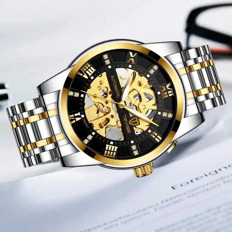 TEVISE Top Luxury Brand Mens Automatic Watches Men Stainless steel Skeleton Mechanical Wristwatch Relogio Masculino