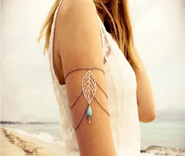 

green stone arm slave harness tassel chain upper armband armlet bracelet for women Bohemia style beach body jewelry accessories
