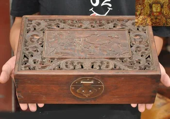 

wedding decoration Chinese Old Huanghuali wood carved lotus fish goldfish statue Jewelry Box boxes