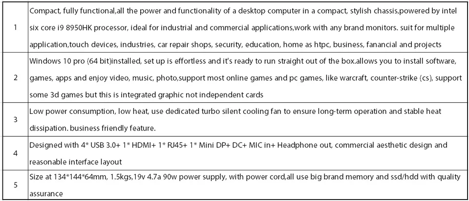 Мини-ПК, настольный компьютер, с поддержкой Windows 10 Pro/Linux Ubuntu, Intel Core I9 8950HK, [HUNSN BY01L], [4USB3. 0/HD/RJ45/Mini DP]