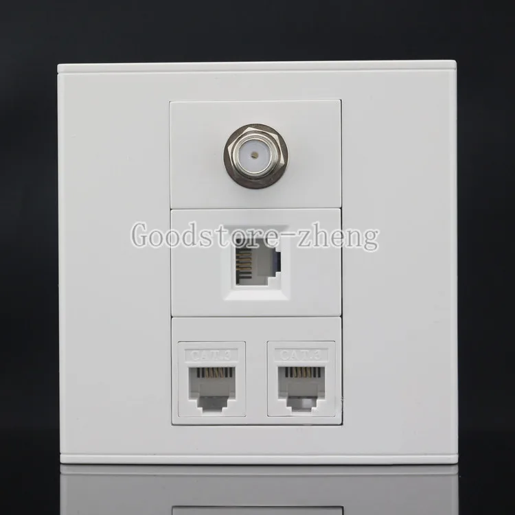 

Wall Face Plate 4 Port F-TYPE COAX TV Adapter Connector + RJ11 Telphon Faceplate