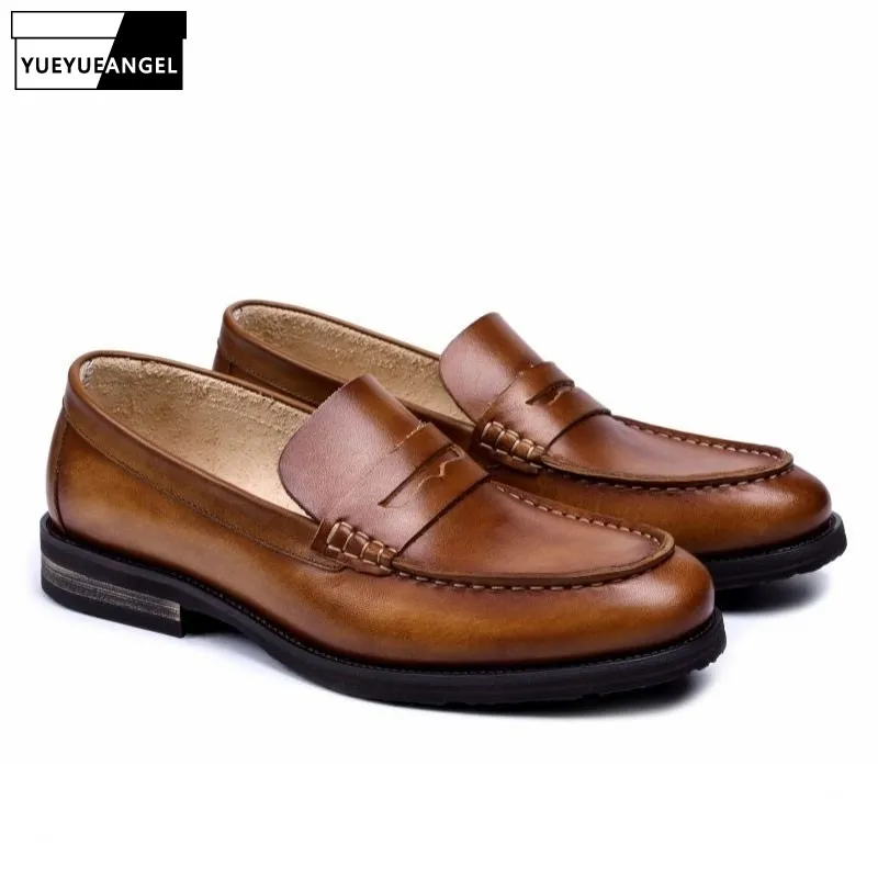 Em De Verão Respirável Sapatas Homens Size coffee Estilo Plus Sapatos Chaussure Homme Brown 2019 Genuíno Do Couro Casuais Deslizamento Zapatos Britânico Hombre vxPwFdYn