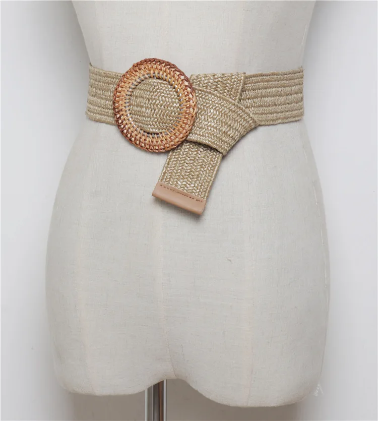 Деревянная Пряжка эластичный плетеный пояс для женщин высокого качества модный дизайнерский роскошный бренд PP поддельные соломы для
