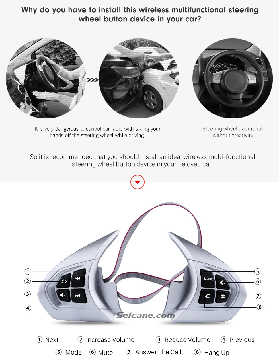 Why do you have to install this wireless multifunctional steering wheel button device in your car Audio Studying Steering Wheel Controller Remote Button Music Player Bluetooth Phone Regulator for HONDA BRIO