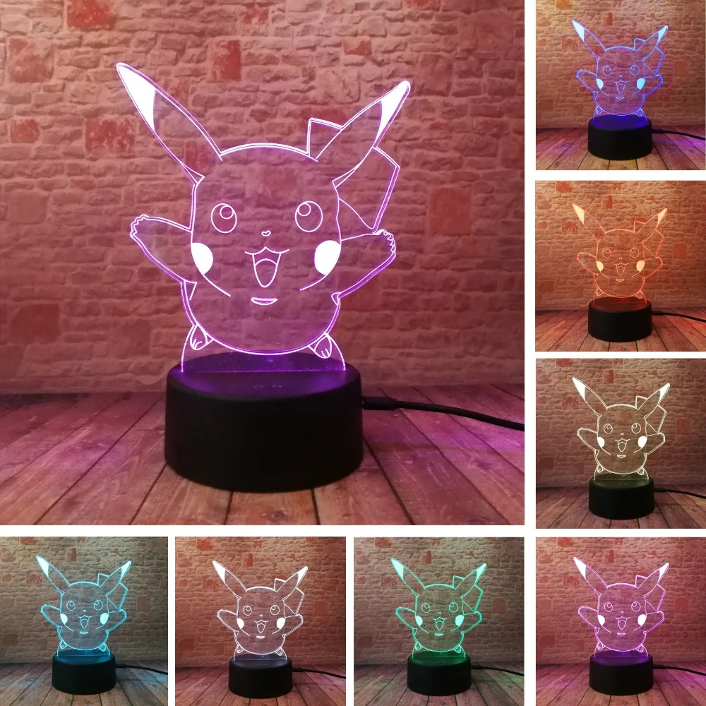 Покебол Pikachu Bulbasaur Bay 3D RGB лампа для ролевых игр фигурка Pokemon Go визуальная иллюзия
