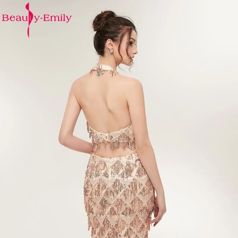 Beauty Emily Two Pieces Golden Mermaid Long Formal Evening Dresses 2018 Party Prom Girl Dresses Gowns vestido de noite