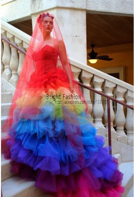 Russian Rainbow Wedding Dress 2017 Off The Shoulder Colorful Bride Russian Rainbow Wedding Dress 2017 Off The Shoulder Colorful Bride Dresses Open Back Ball Gown Vintage