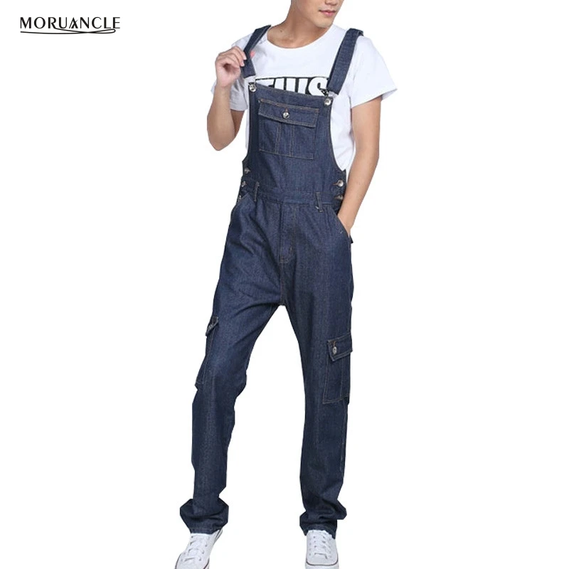 

MORUANCLE Men's Baggy Cargo Denim Bib Overalls Loose Jeans Jumpsuits For Male Suspender Pants Multi Pockets Plus Size S-5XL